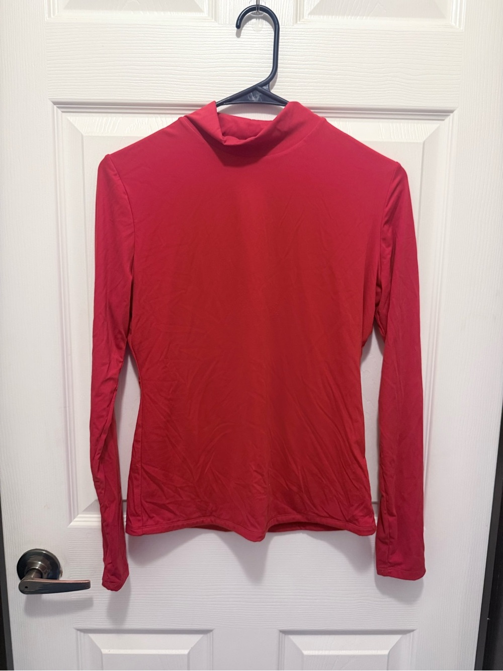 Women's Red Long-Sleeve Mock Neck Top